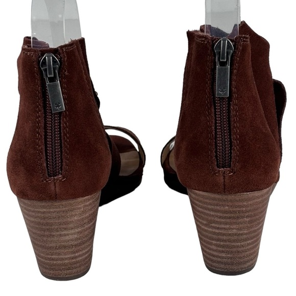 LUCKY BRAND TAMMANEE RYE BROWN SUEDE TWIST WEDGE HEEL SANDAL - Picture 9 of 12